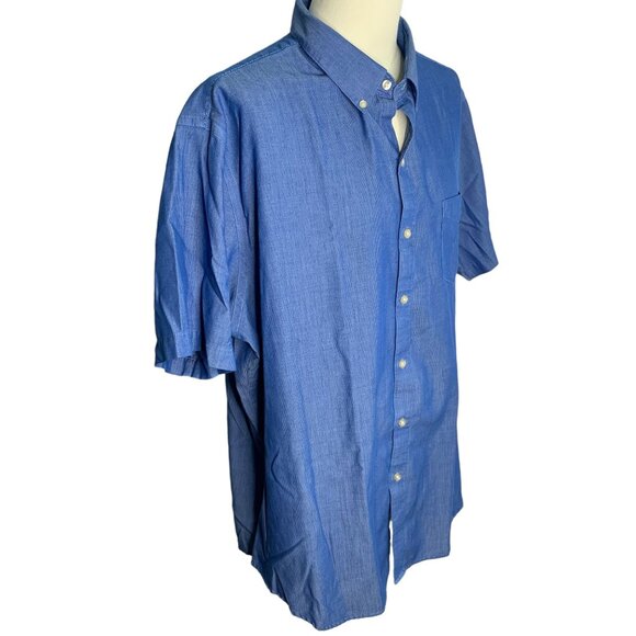 Van Heusen Classic Fit Button Down Shirt XXL Blue Short Sleeve Pocket Cotton - Picture 5 of 6